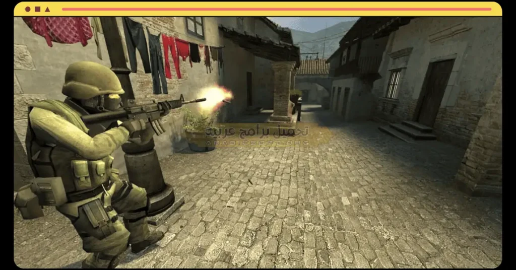 في هذه الصورة، يقاتل الجندي الأعداء في لعبة كاونتر سترايك 1.4