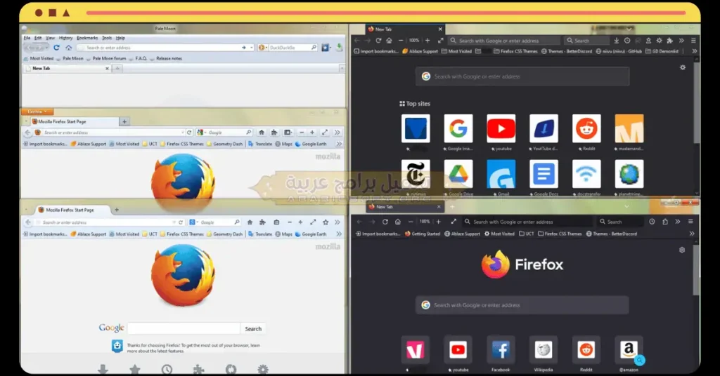 في هذه الصورة التي تُظهر علامات تبويب منفصلة لمتصفح فايرفوكس