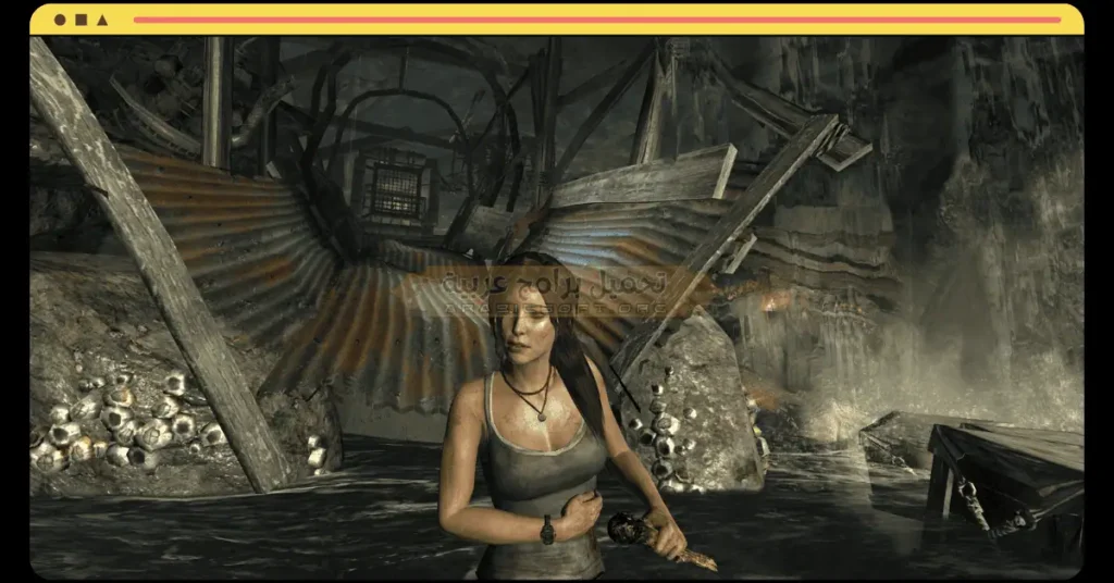 في هذه الصورة، تهاجم الفتاة الأعداء في لعبة تومب رايدر.