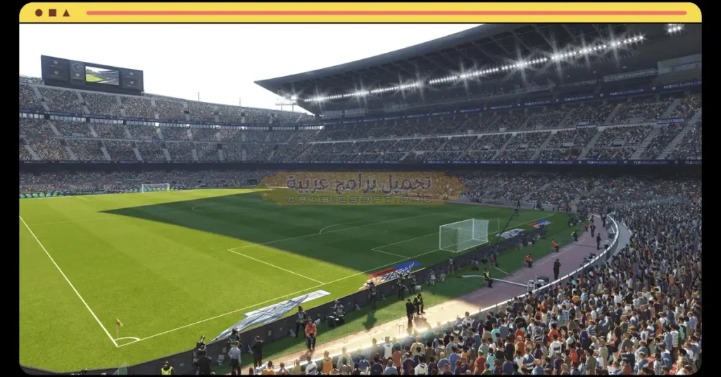 في هذه الصورة يظهر ملعب كرة القدم ممتلئًا في لعبة PES 2019.