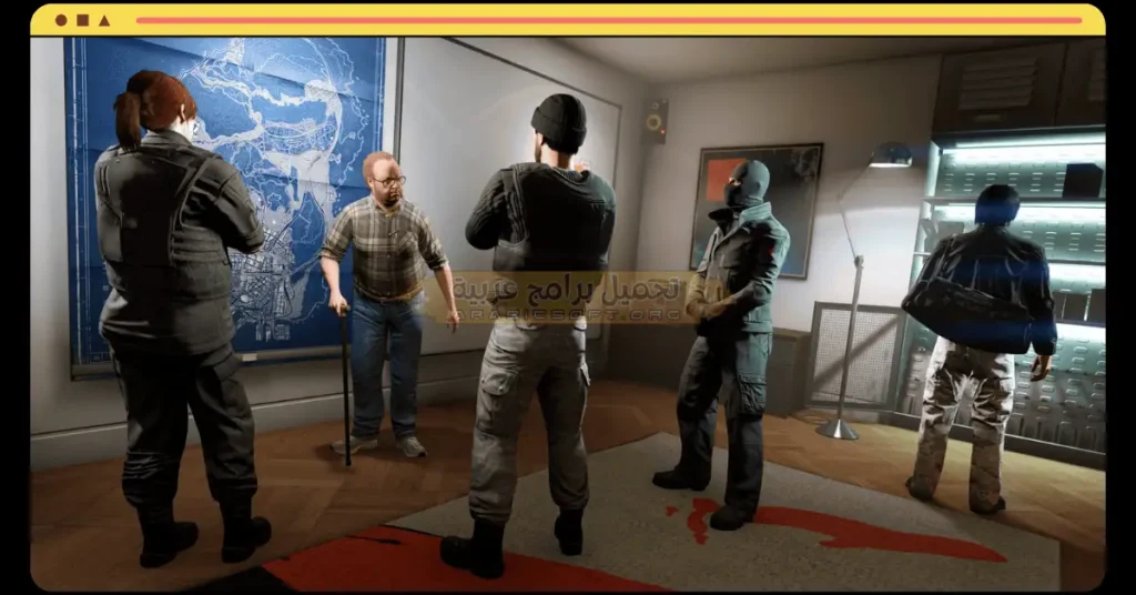 في هذه الصورة يظهر الفريق وهو يخطط لعمليات السطو في لعبة GTA 10.