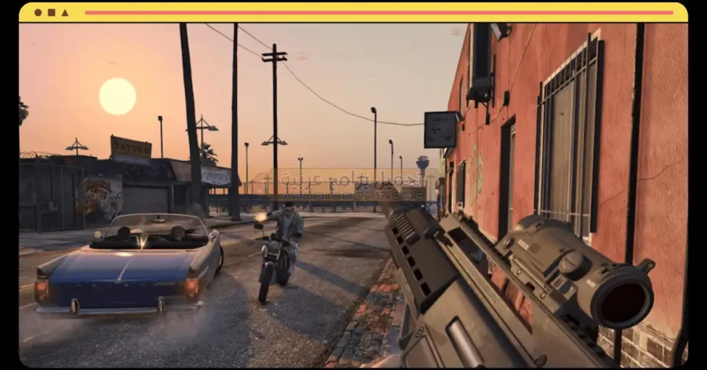 في هذه الصورة يظهر اللاعب وهو يطلق النار على الأعداء في لعبة GTA 10.