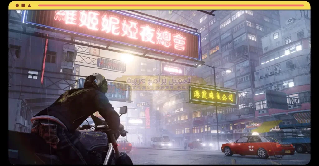 في هذه الصورة التي تُظهر الشخص وهو يركب الدراجة في لعبة Sleeping Dogs